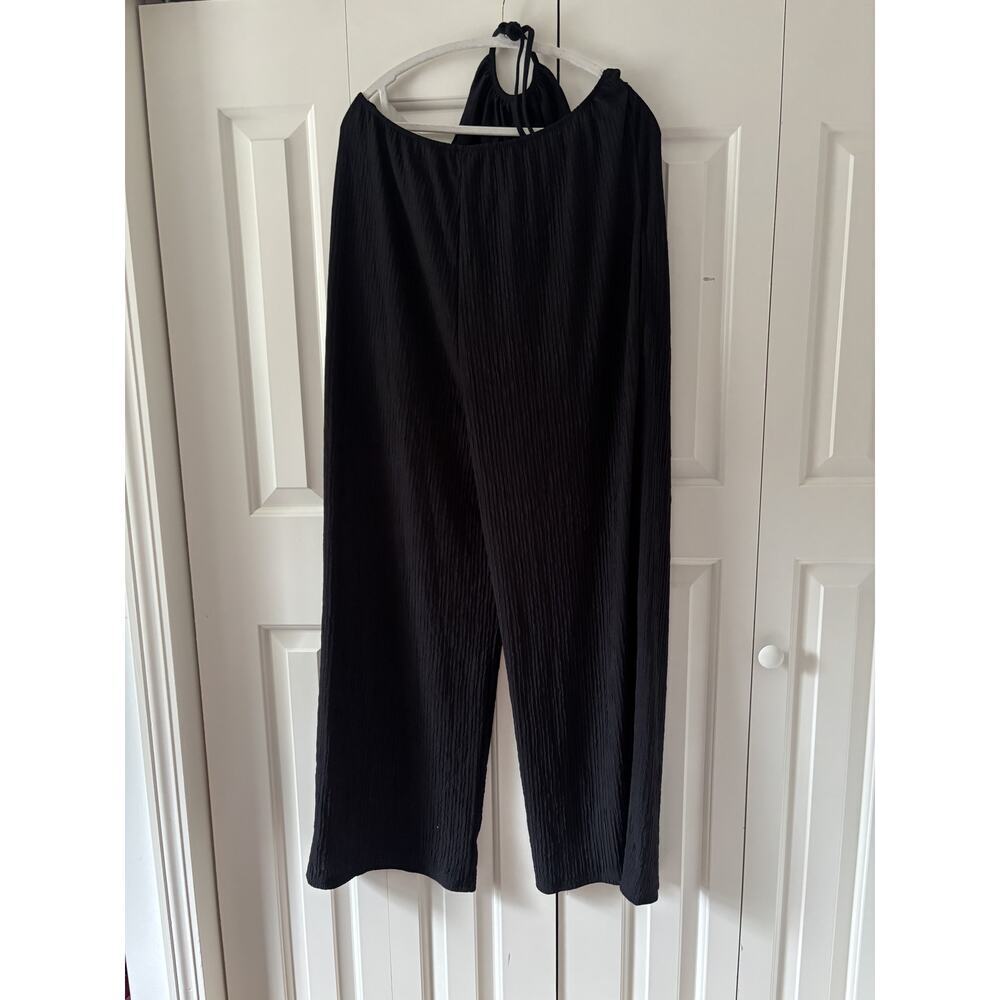 Black Halter Neck Crinkle Jumpsuit XXL - Picture 6 of 8